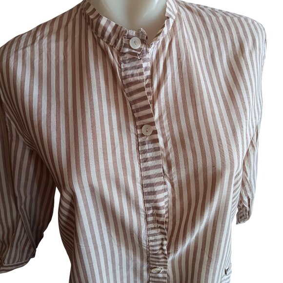 1OF1 Medium Vintage 1940's Blouse Striped handmade Shirt 3/4 Sleeves Mandarin - Picture 1 of 13